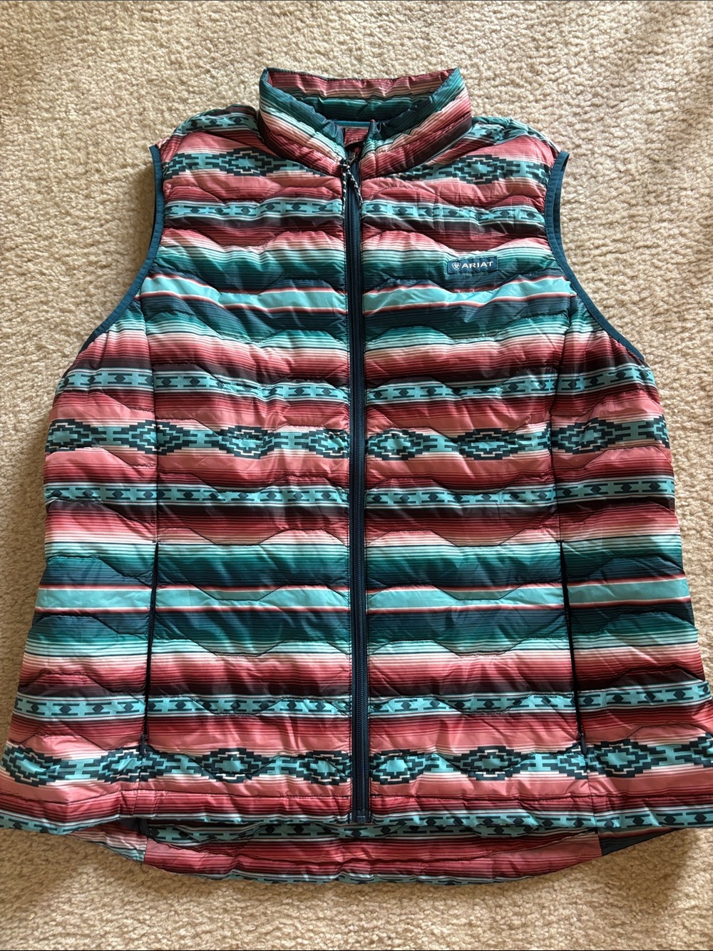 Ariat Quilted Southwestern Stripe Vest - Teal & Coral